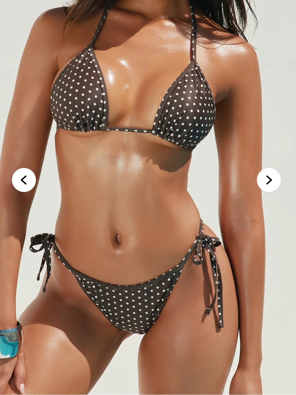 Fashion Nova - Polka Dot Triangle Tie-Side Bikini — Brown (BNWT)